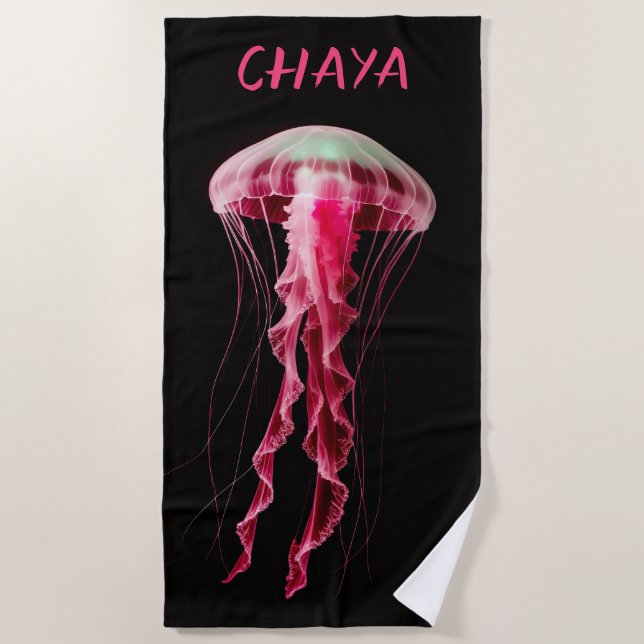 Toalha De Praia Editable Pink Jellyfish (Frente)