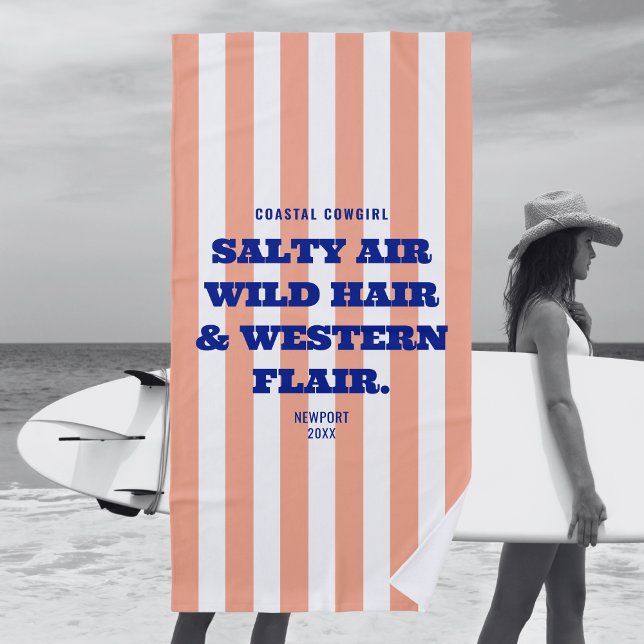 Toalha De Praia Elegância Western Cowgirl Costeira Faixa Rosa Caba (Criador carregado)