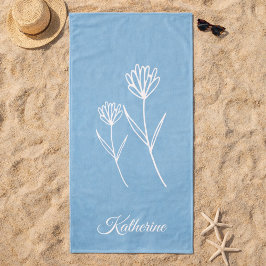 Toalha De Praia Elegant Dusty Blue Simple Flower 
