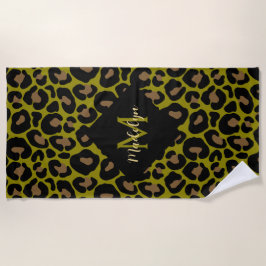 Toalha De Praia Elegant olive green and black leopard Monogrammed