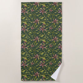 Toalha De Praia Elegant Pink Flower Pattern on Dark Background