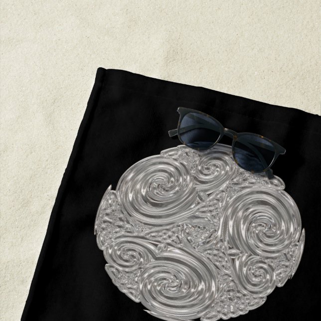 Toalha De Praia Elegante art nouveau, medalhão preto prateado (In Situ)