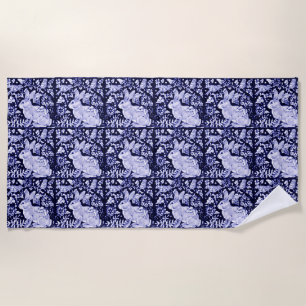 Toalha De Praia Elegante Azul Coelho Branco Borninho Bird Floral D