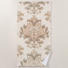 Toalha De Praia Elegante Bege Damask Vintage Casa de Campo Frances
