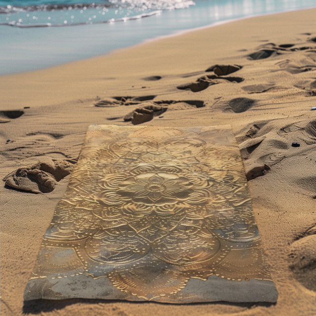 Toalha De Praia Elegante Boho Mandala Dourado (Criador carregado)