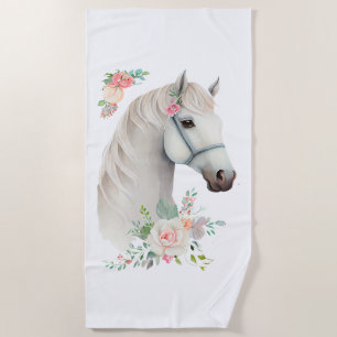 Toalha De Praia Elegante Cavalo Branco Boho Floral