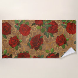 Toalha De Praia Elegante Classy Damask Vintage Chic Taupe Rosas ve