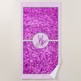 Toalha De Praia Elegante Glitter Rosa Monogramado