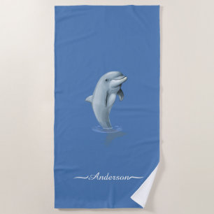 Toalha De Praia Elegante Golfinho Moderno & Script em Azul Maravil