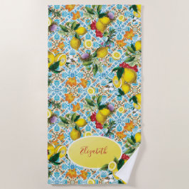 Toalha De Praia Elegante Lemon Monogrammed