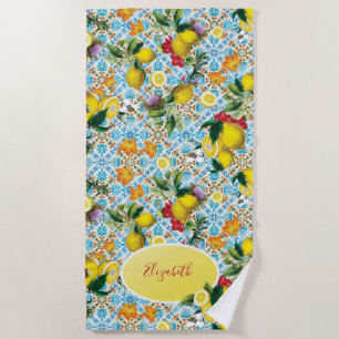 Toalha De Praia Elegante Lemon Monogrammed