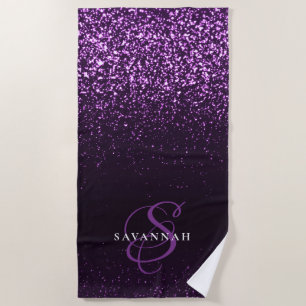Toalha De Praia Elegante Monograma Roxo em Letra Brilhante