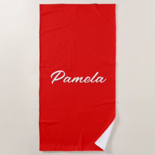 Toalha De Praia Elegante Nome Clássico Minimalista Vermelho Quente