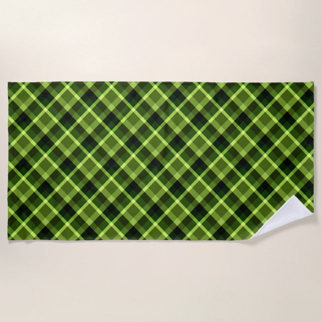Toalha De Praia Elegante Pea Green Xadrez Pattern Beach Towel (Frente)