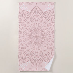 Toalha De Praia Elegante personalizado Boho Blush Pink Mandala