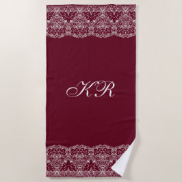 Toalha De Praia Elegante Vintage Burgundy White Lace Personalizado