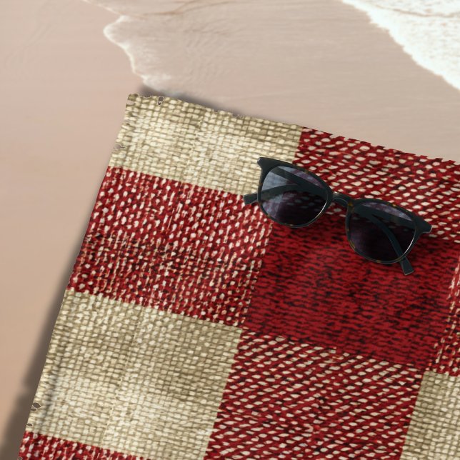 Toalha De Praia Elegante Xadrez Burgundy Marfim Ferrugem Vermelho (Criador carregado)