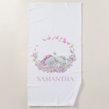 Elephant PINK BUTTERFLY Beach Towel