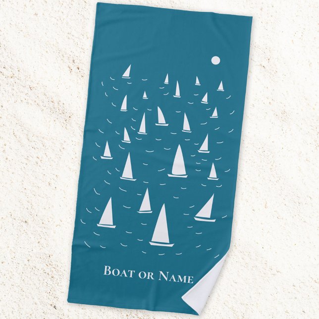 Toalha De Praia Embarcação de vela personalizada náutica (Sailing boat personalized beach towel)