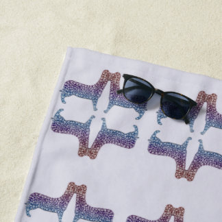 Toalha De Praia Embossed Indigo Gradient Paw Print Dog Outline