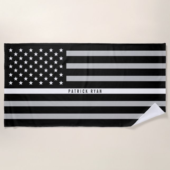 Toalha De Praia EMS Fino White Line American Flag Monograma (Frente)