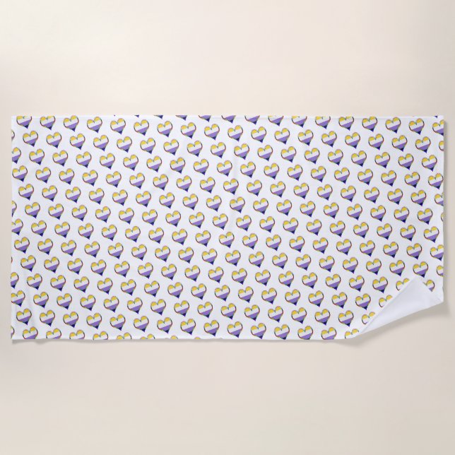 Toalha De Praia Enby Pride Heart Pattern Beach Towel (Frente)