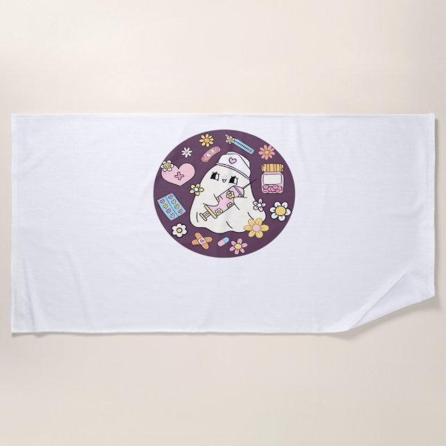 Toalha De Praia Enfermeira de Halloween Cute Sobredimensionada (Frente)
