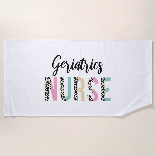 Toalha De Praia Enfermeira Geriatria Design Leopardo Cute - Presen (Frente)