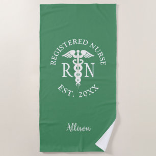 Toalha De Praia Enfermeira Personalizada Médica Verde Formando RN