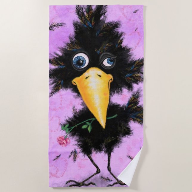 Toalha De Praia Engraçado Beach Towels Pássaro Romântico com Rosa (Frente)