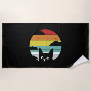 Toalha De Praia Engraçado Black Cat Vintage Retro Sunset Design