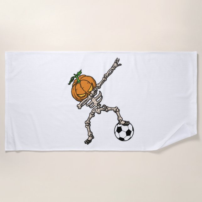 Toalha De Praia Engraçado Dabbing Pumpkin Head Soccer Ideia (Frente)