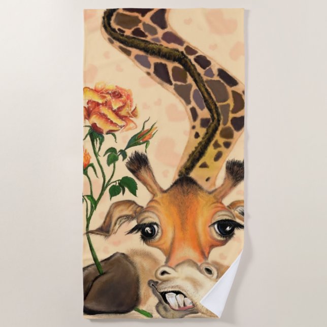 Toalha De Praia Engraçado Giraffe Beach Towel Gentleman com Rosa (Frente)