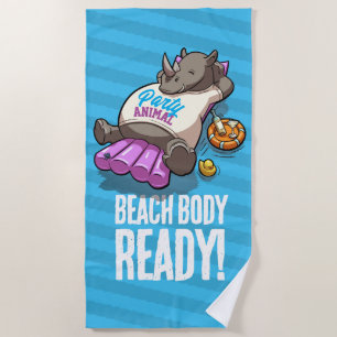 Toalha De Praia Engraçado Rino Beach Body Ready! Cartoon de piscin