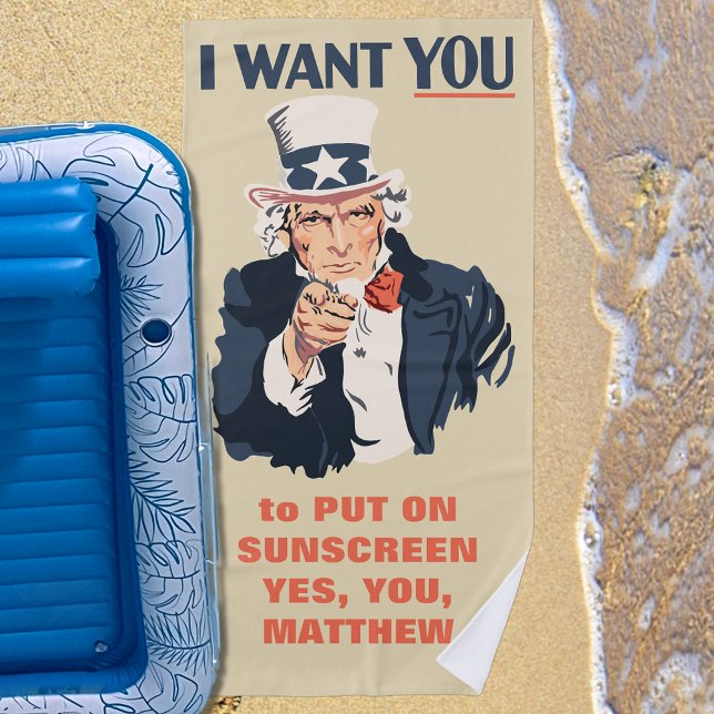 Toalha De Praia Engraçado Tio Sam Patriótico Mensagem Personalizad (Criador carregado)