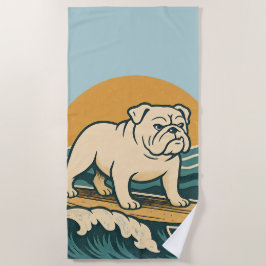 Toalha De Praia Entre no Quadro Surfista Cachorro Retro Bulldog Su
