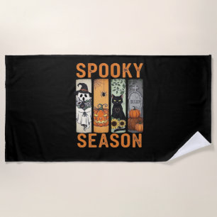 Toalha De Praia Época Spooky - Fantasma Bonito, Gato Negro, Pumpki