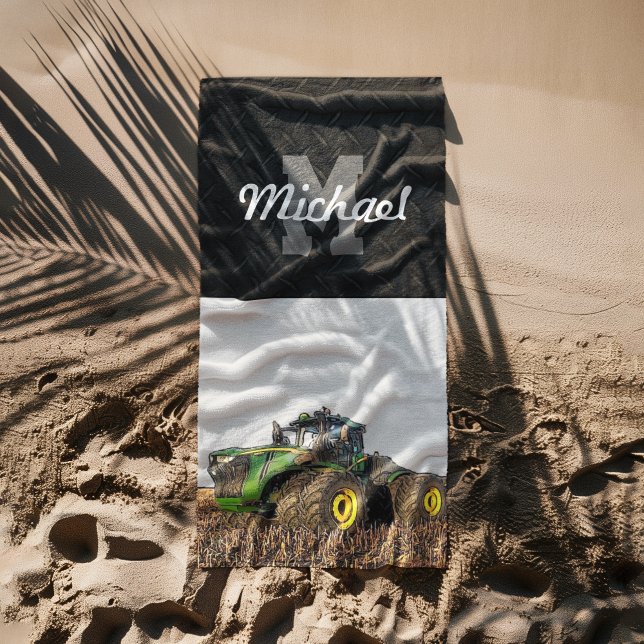 Toalha De Praia Equipamento de Aldeia de Tração de Monogramas (Tractor fun vacation monogram beach towel gifts equipment for farmers)