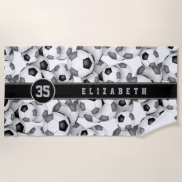 Toalha De Praia Equipe da cinza negra colorido bolas de futebol cr