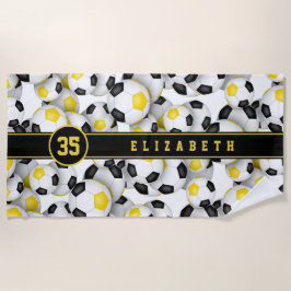 Toalha De Praia Equipe de ouro negro colore bolas de futebol padrõ