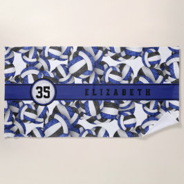 Toalha De Praia equipe de vôlei azul-preto colabora com padrão esp