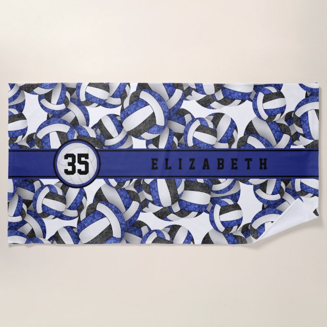 Toalha De Praia equipe de vôlei azul-preto colabora com padrão esp (Frente)