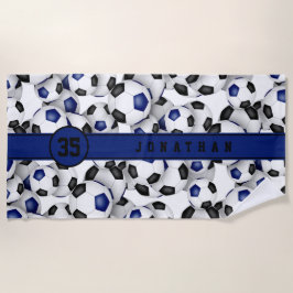 Toalha De Praia Equipe negra azul colorido padrão das bolas de fut