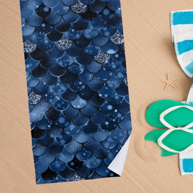 Toalha De Praia Escala de sereia azul escura (Criador carregado)