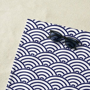 Toalha De Praia Escama de Peixe Koinobori Japonesa Delft Branco Az