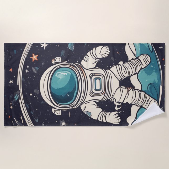 Toalha De Praia Espaço Astronauta e Planetas (Frente)