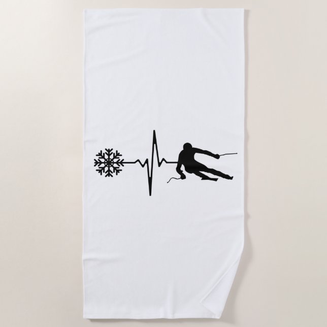Toalha De Praia Esqui - Presente Skiing Heartbeat Skier (Frente)