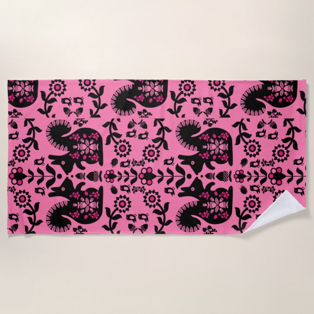 Toalha De Praia Esquilo Arte Foliar Nórdica Escandinava (Frente)