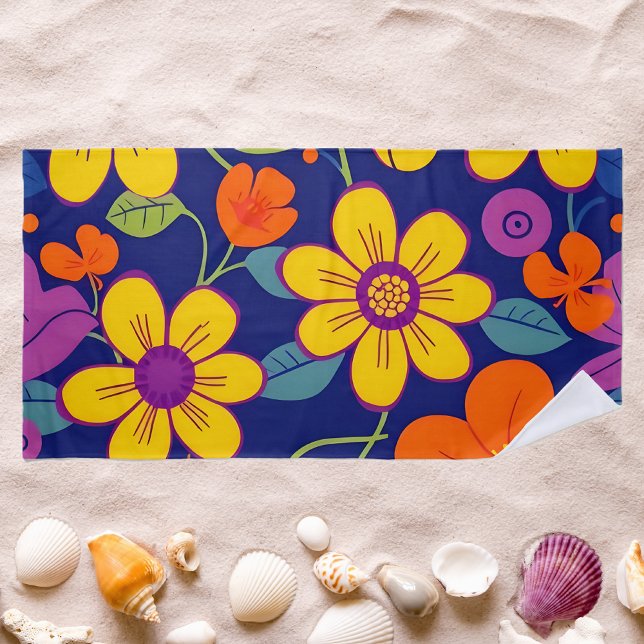 Toalha De Praia Estilo Colorido das Flores-Dopamina (Colorful Retro Flowers-Dopamine Style Beach Towel)