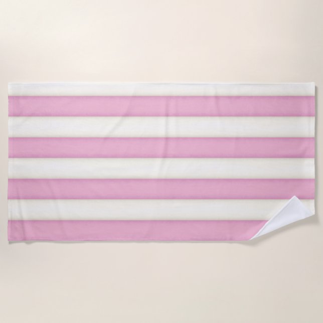 Toalha De Praia Estilo de Algodão Vitoriano Rosa e Branco (Frente)